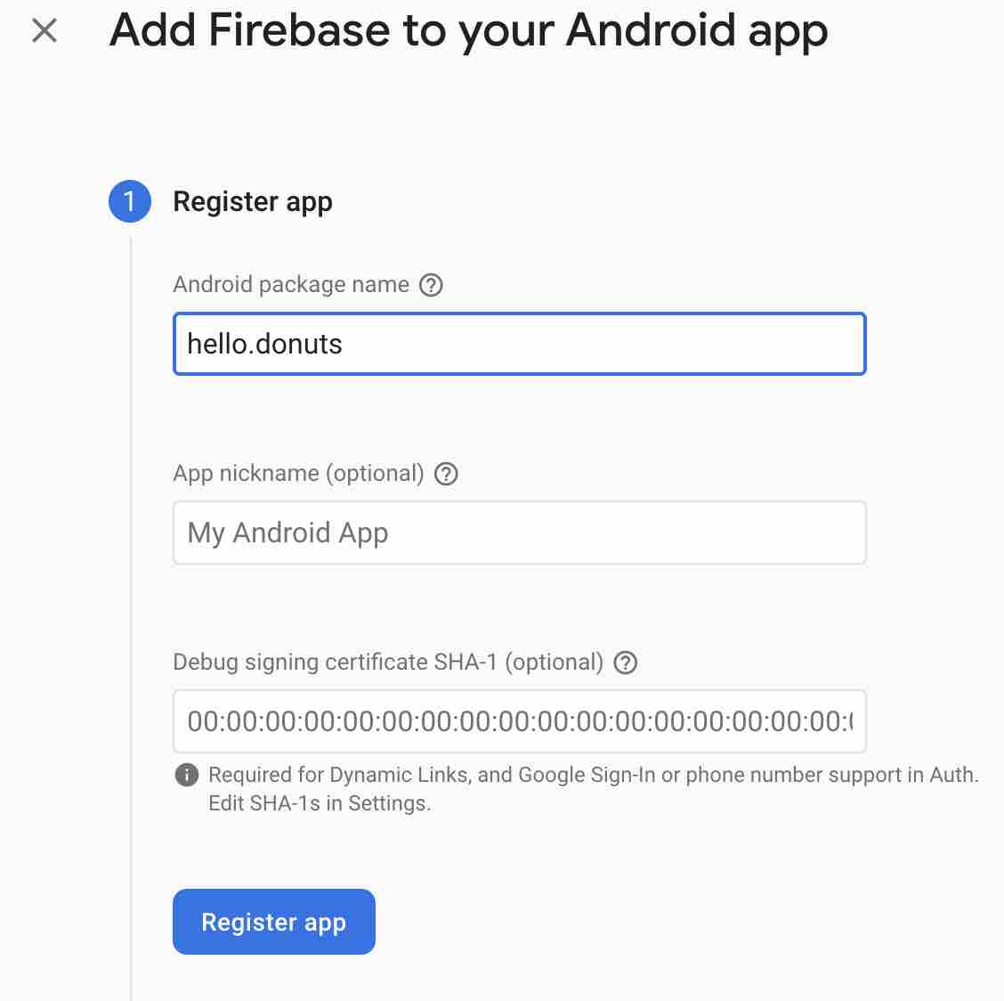 Screenshot of firebase name