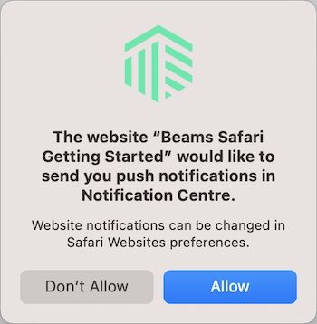 Screenshot showing the Safari notification permission dialog